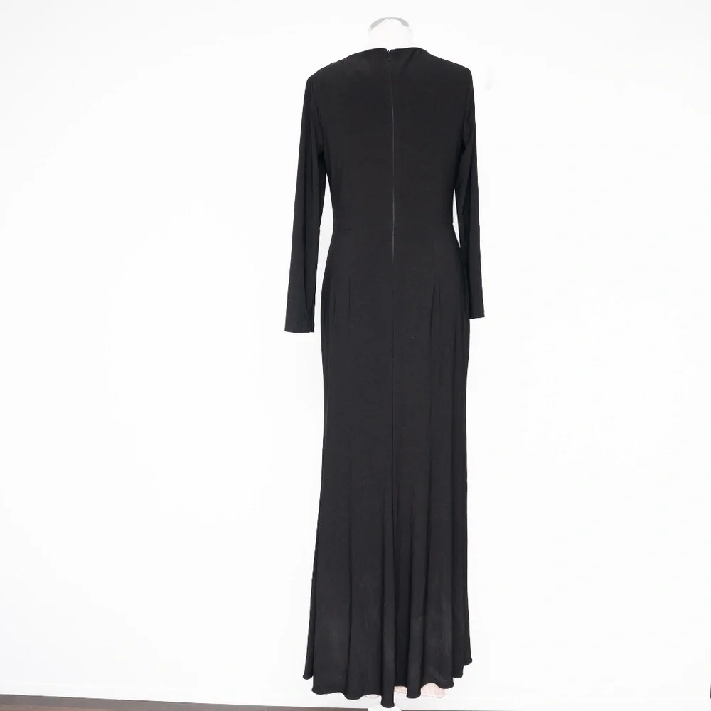 Xscape - Long Sleeve Stretchy V-neck Ruffle Dress - Picture 3 of 14
